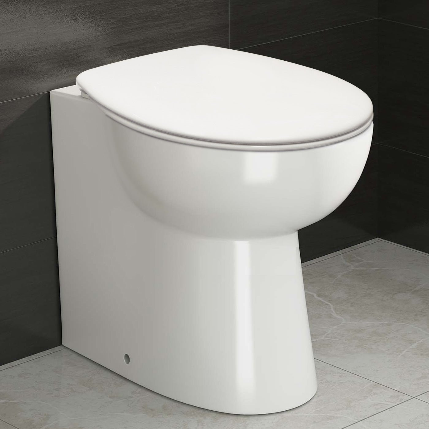 Telis Back To Wall Vitreous Ceramic Modern White Toilet Pan. luxuries Soft Close Seat