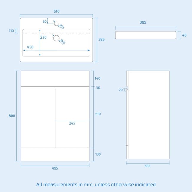 Alaska 500mm Gloss White Freestanding Basin Vanity & Close Coupled Rimless Toilet Set - Image 8