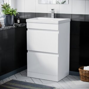 Alaska White 500mm PVC 2 Drawer Vanity Cabinet & Basin Sink Unit Floor Standing