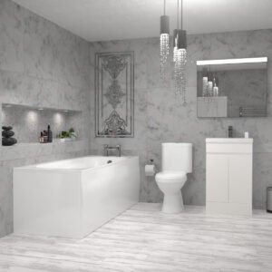 Alaska 1700mm Round Bath.500mm Freestanding Basin Vanity.Close Coupled Toilet