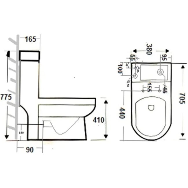 2 In 1 Compact Close Coupled Toilet and Basin Combo Space Saver Unit with Mono Basin Mixer Tap - Image 5