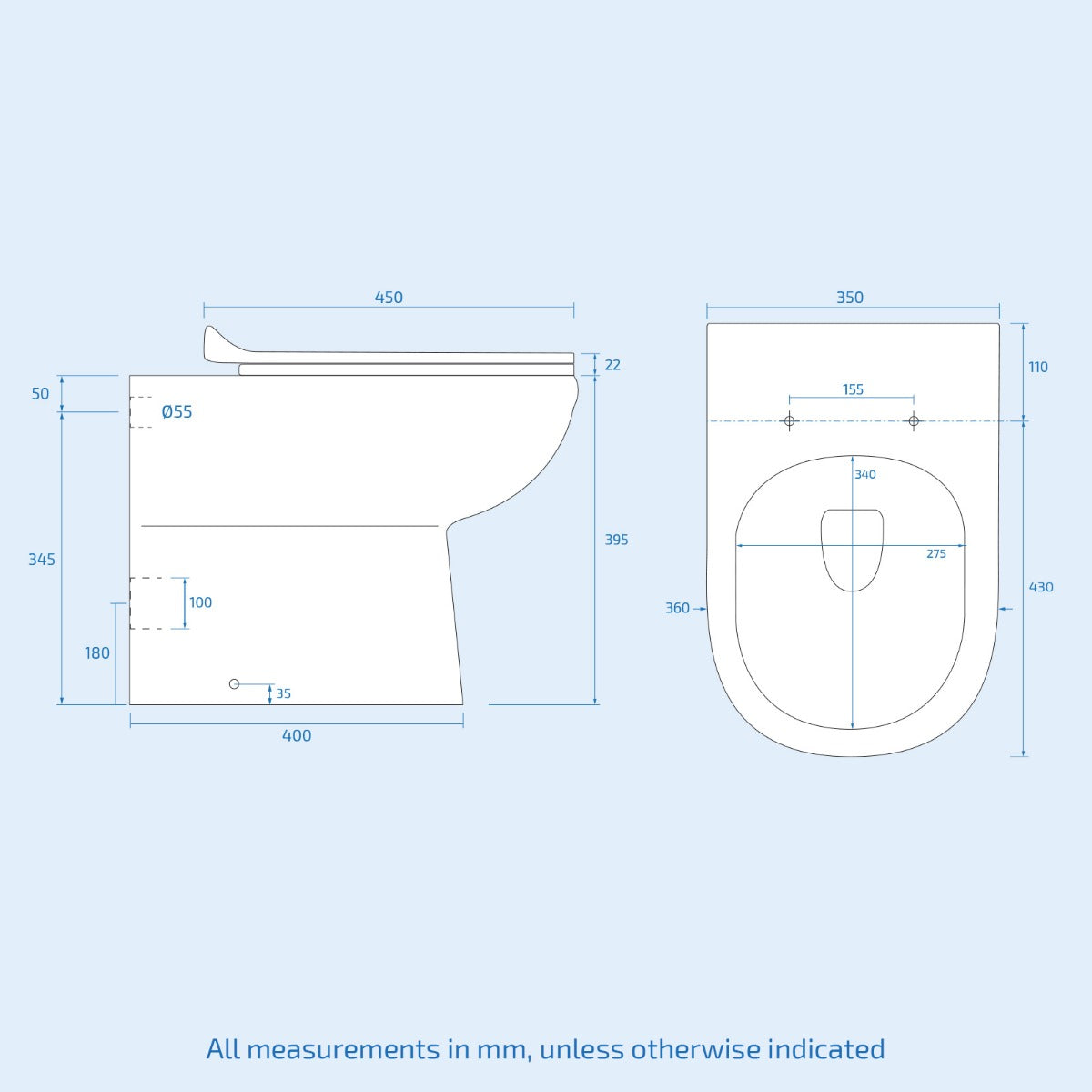 Afern Modern 500mm Back To Wall WC Toilet Unit Gloss White - Image 8