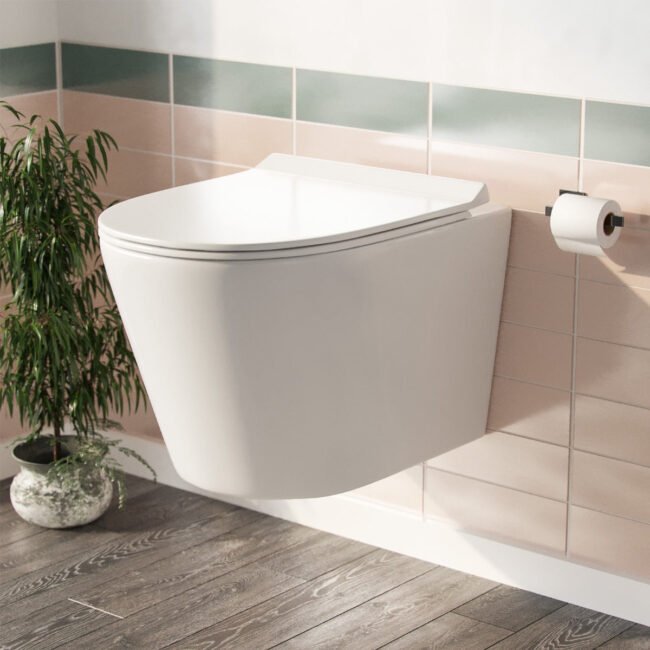 White D-Shape WH Toilet Concealed Frame & Round Button Flush Plate - Image 2