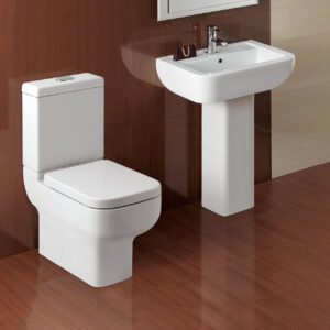 Haywood Modern Ceramic Toilet Pan. Dual Flush Cistern Soft Close Seat With Basin