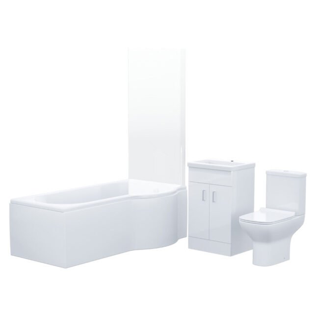 Nanuya P-Shaped RH Bath 500mm Floor Vanity Unit & Close Coupled Toilet Suite - Image 6