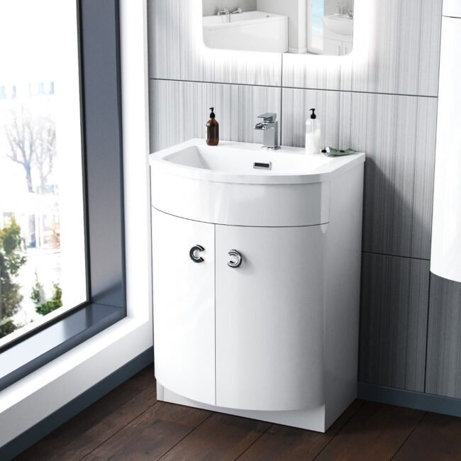Dene White 600mm Vanity Unit and Wall Mounted Storage Unit - Image 3