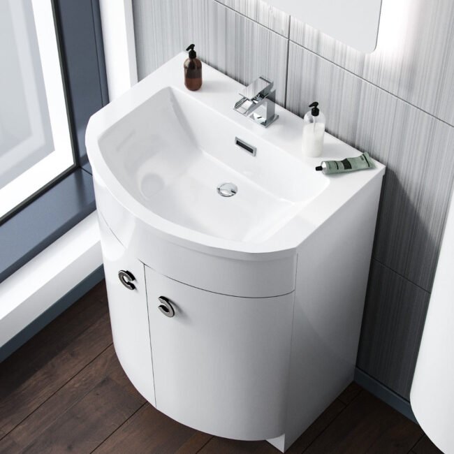 Dene White 600mm Vanity Unit and Wall Mounted Storage Unit - Image 5