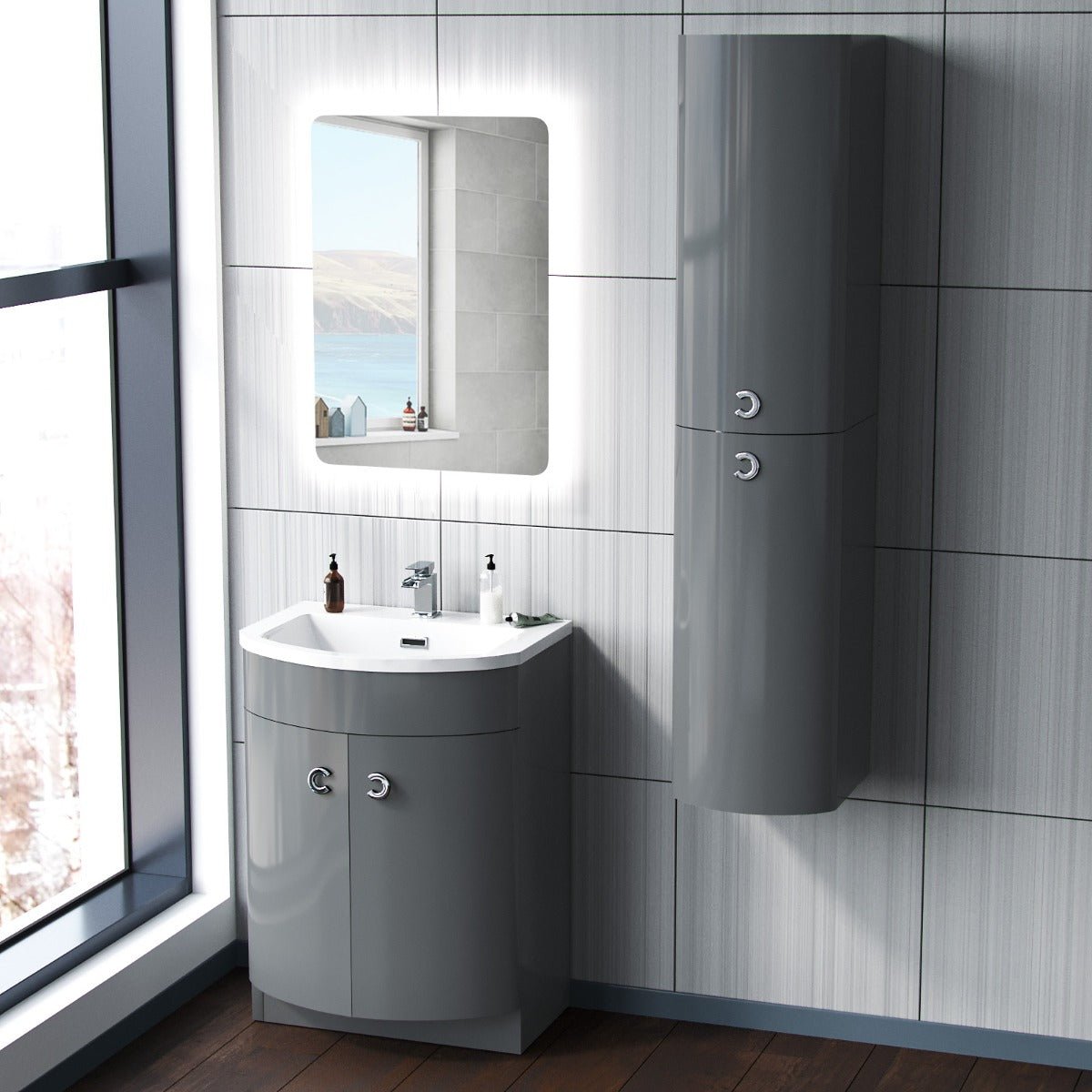 Dene Grey 600mm Vanity Basin Unit and Wall Storage Cabinet