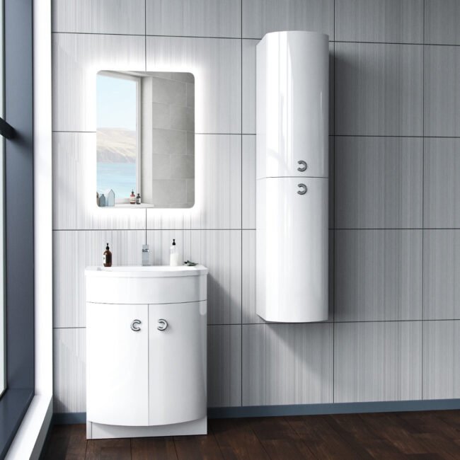 Dene White 600mm Vanity Unit and Wall Mounted Storage Unit - Image 2
