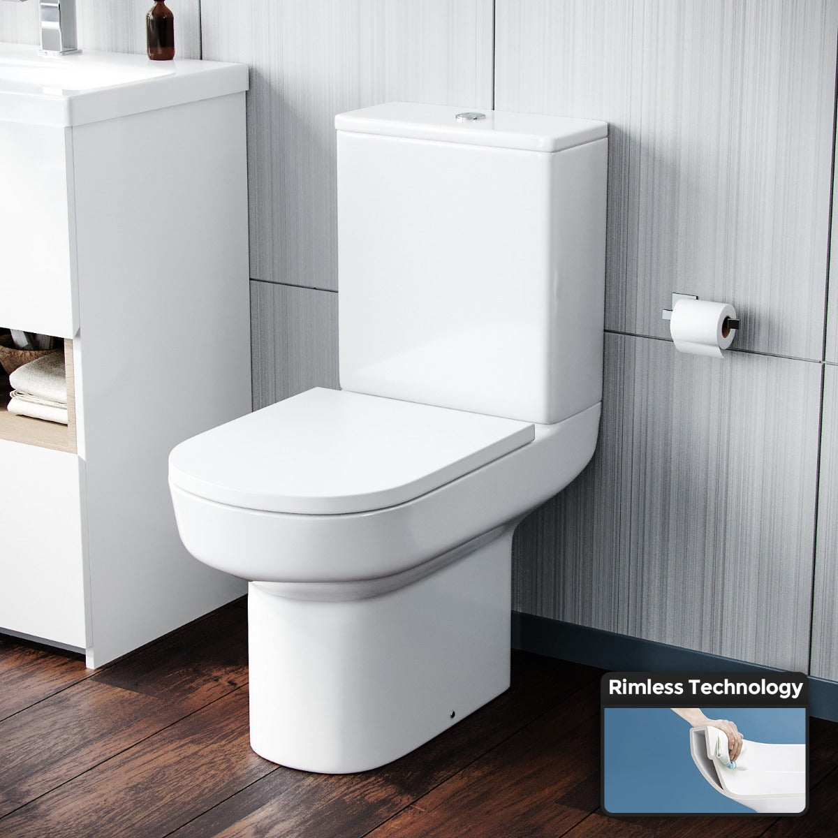 Modern Rimless Close Coupled Toilet and Cistern Soft Close Seat WC - Image 2