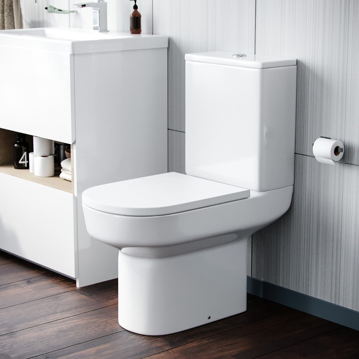 Modern Rimless Close Coupled Toilet and Cistern Soft Close Seat WC - Image 3