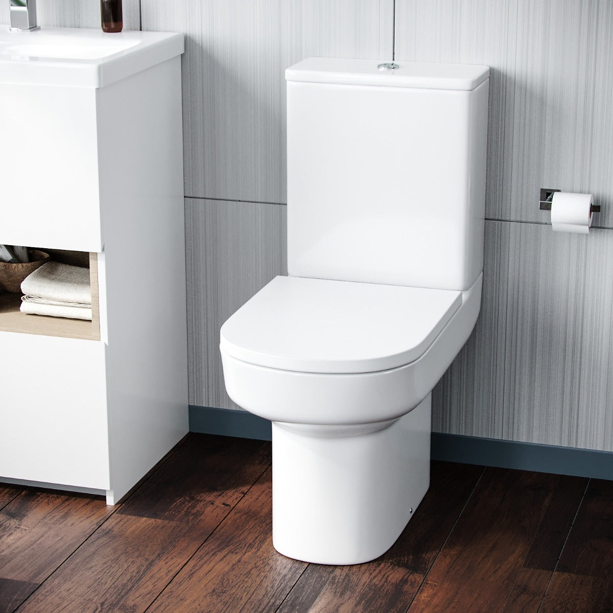 Modern Rimless Close Coupled Toilet and Cistern Soft Close Seat WC - Image 4