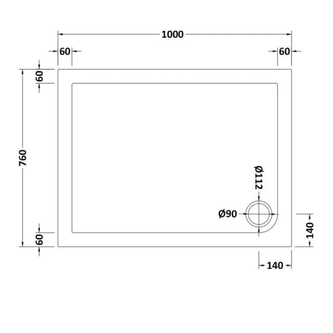 1000 x 760 Shower Tray White Low Profile Rectangle for Shower Enclosure - Image 5