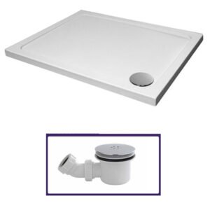 Small White Shower Tray Low Profile Rectangle 900 x 760 and Fast Flow Waste