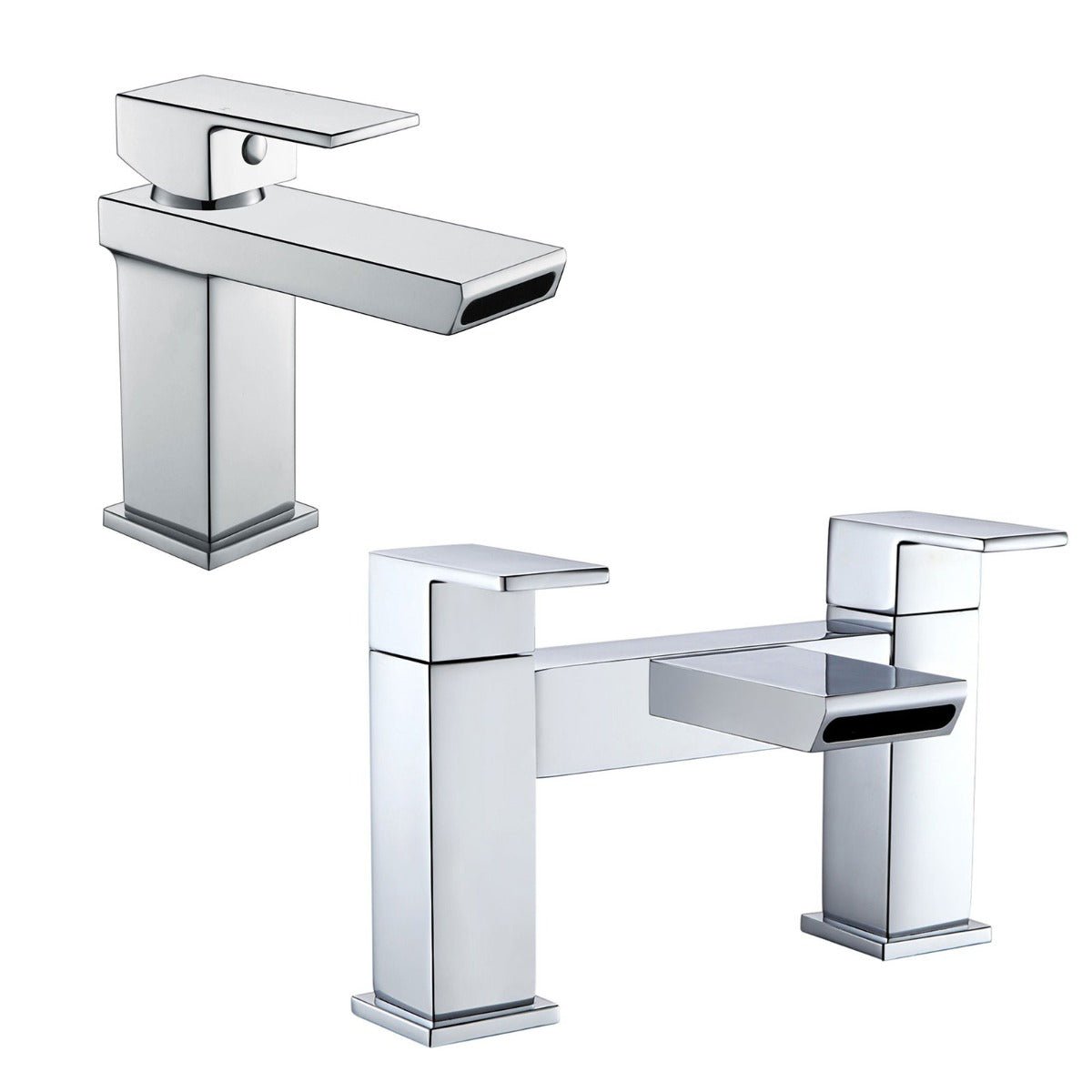 Saturn Designer Square Chrome Waterfall Basin Mono Mixer Tap & Bath Filler Taps
