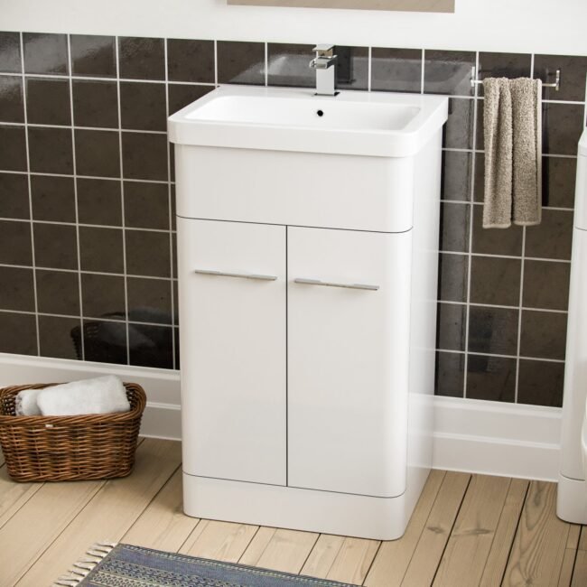 Afern White 500mm Vanity Basin WC Unit & Ellis Back to Wall Toilet - Image 5