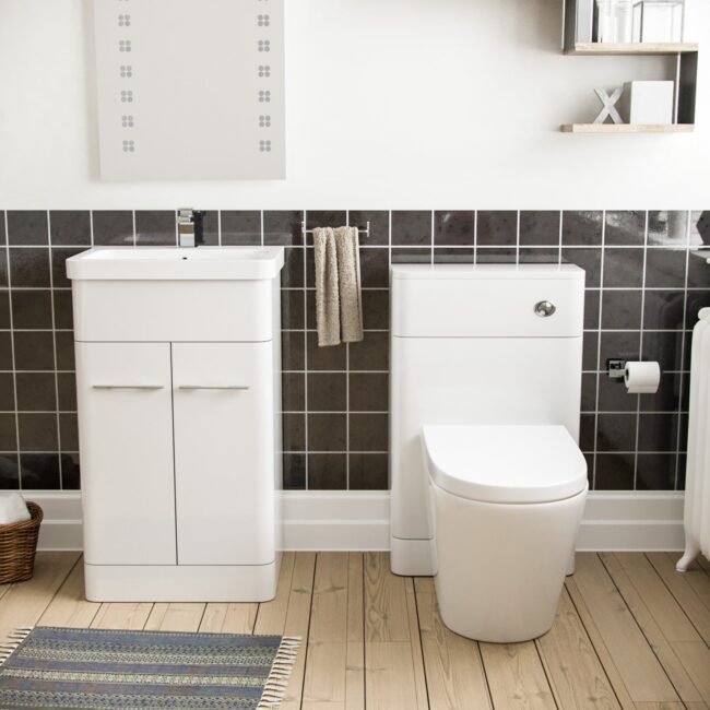 Afern White 500mm Vanity Basin WC Unit & Ellis Back to Wall Toilet - Image 4