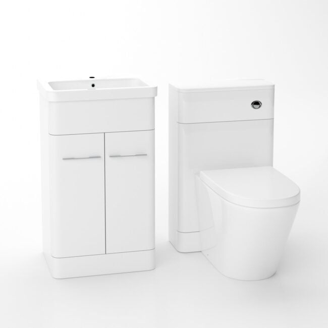 Afern White 500mm Vanity Basin WC Unit & Ellis Back to Wall Toilet - Image 7
