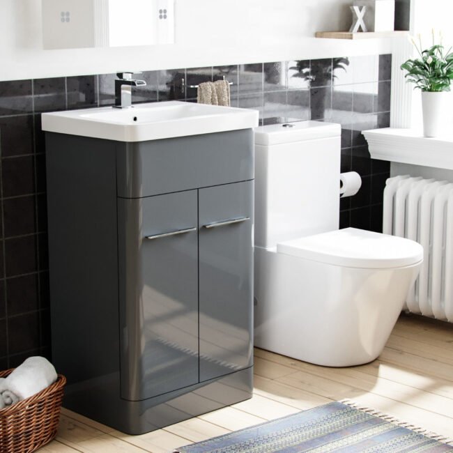 Afern 500mm Vanity Basin Unit & Rimless Close Coupled Toilet Grey - Image 2