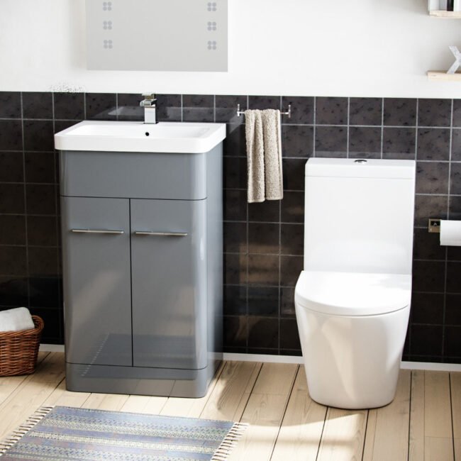 Afern 500mm Vanity Basin Unit & Rimless Close Coupled Toilet Grey - Image 3
