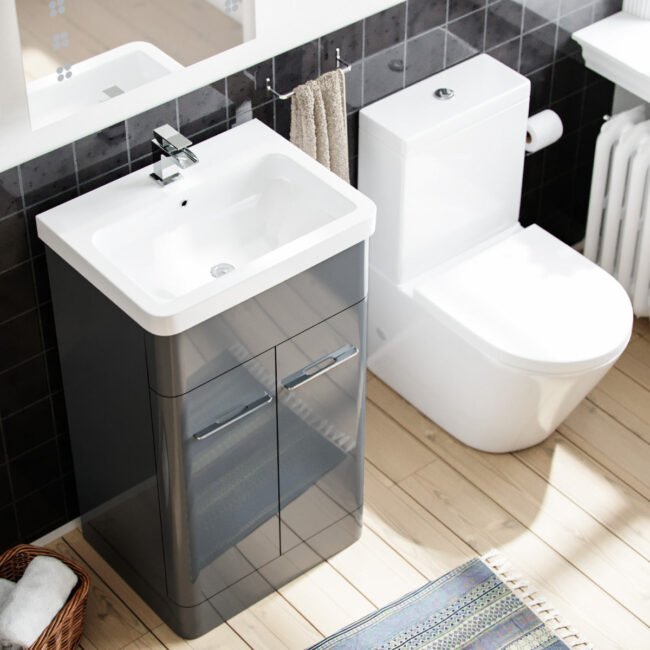 Afern 500mm Vanity Basin Unit & Rimless Close Coupled Toilet Grey - Image 4