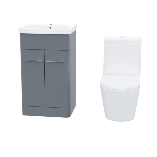 Afern 500mm Vanity Basin Unit & Rimless Close Coupled Toilet Grey - Image 7