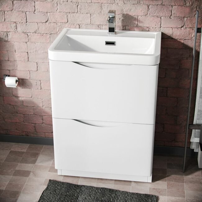 Merton 600mm Vanity Basin Unit & Rimless Close Coupled Toilet White - Image 3