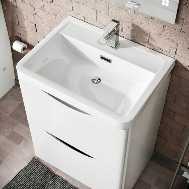 Merton 600mm Vanity Basin Unit & Rimless Close Coupled Toilet White - Image 4
