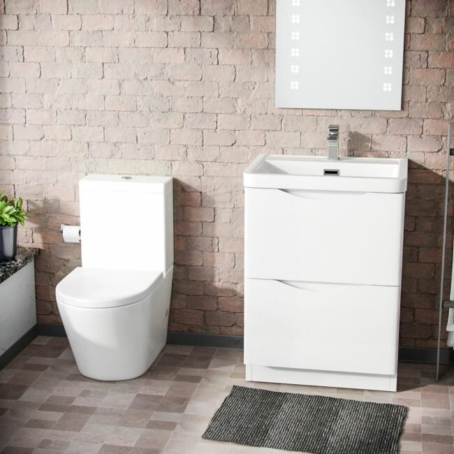 Merton 600mm Vanity Basin Unit & Rimless Close Coupled Toilet White - Image 2