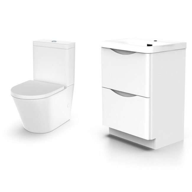 Merton 600mm Vanity Basin Unit & Rimless Close Coupled Toilet White - Image 7