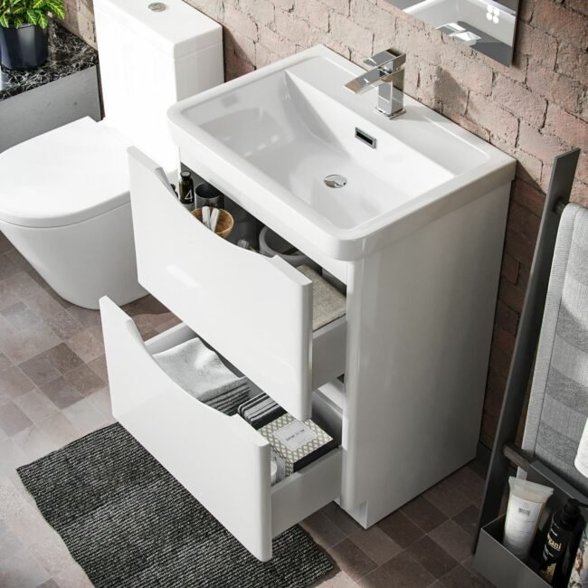 Merton 600mm Vanity Basin Unit & Rimless Close Coupled Toilet White - Image 6