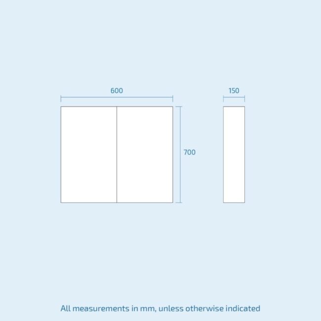McCann 600 mm 2 Door Mirror Cabinet White Bathroom Wall Mounted Cupboard - Image 3