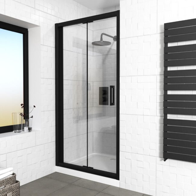 Kim Matte Black Walk In Bi Folding Shower Tempered Glass Door Screen Panel - Image 2