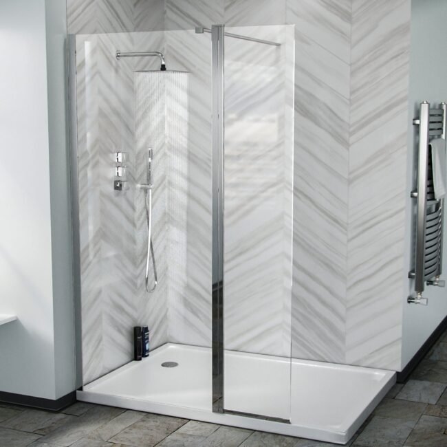 Chrome 800 Wet Room Screen 8mm Tempered Glass with 300mm Return Panel - Image 2