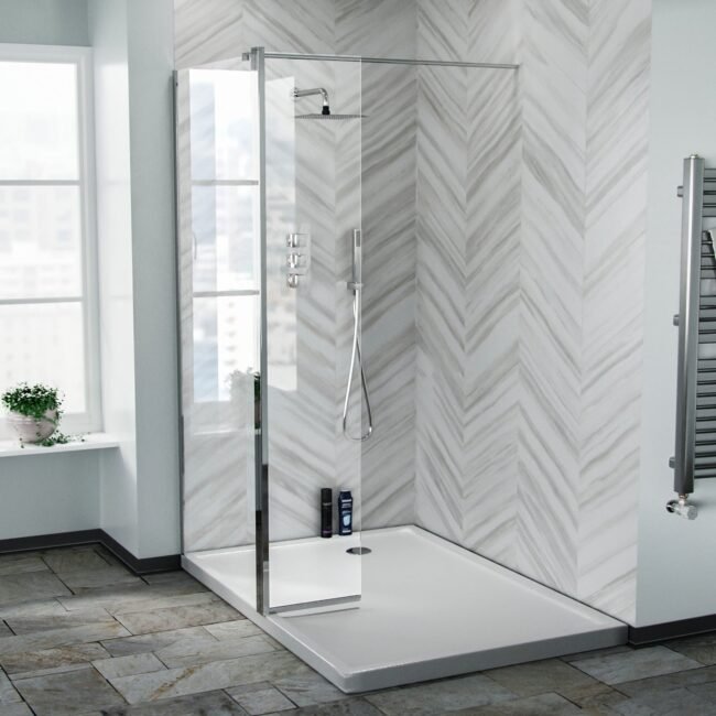 Chrome 800 Wet Room Screen 8mm Tempered Glass with 300mm Return Panel - Image 3