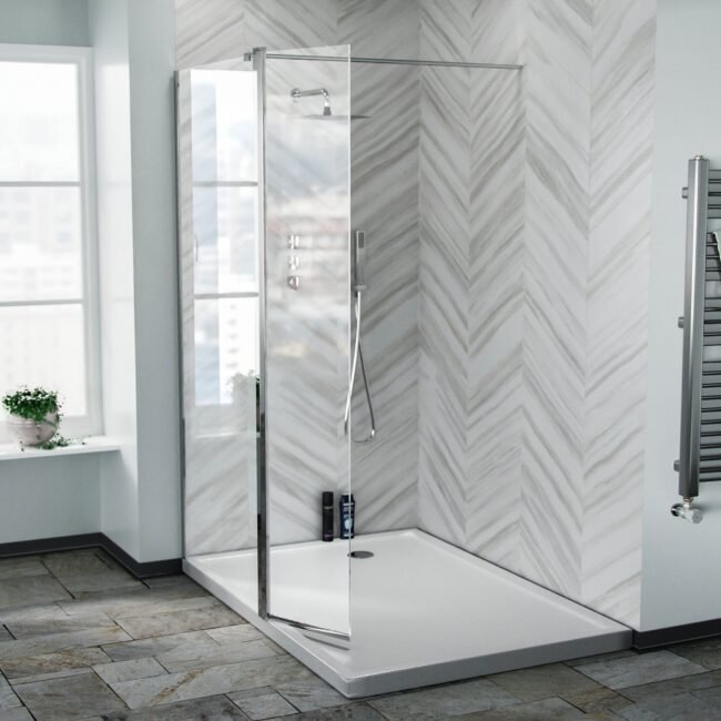 Chrome 800 Wet Room Screen 8mm Tempered Glass with 300mm Return Panel