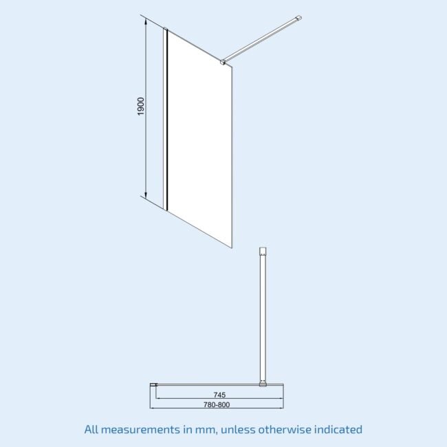 Chrome 800 Wet Room Screen 8mm Tempered Glass with 300mm Return Panel - Image 10