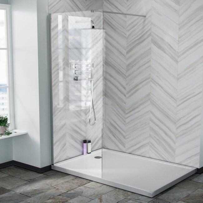 Chrome 800 Wet Room Screen 8mm Tempered Glass with 300mm Return Panel - Image 4