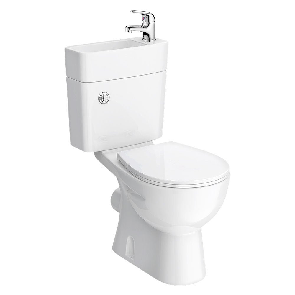 2 in 1 Compact Close Couple Toilet and Basin Combo Space Saver Tap and Waste Set - Image 5