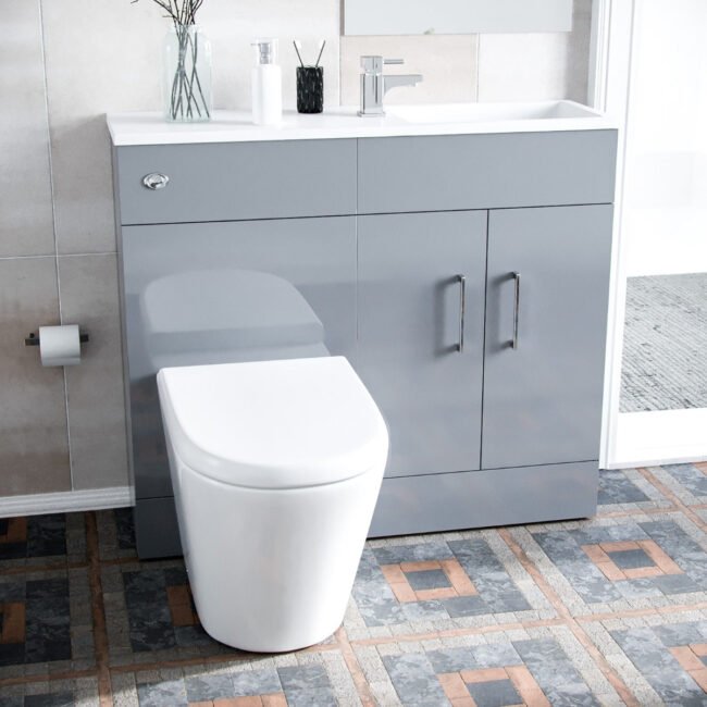 James 1000mm Vanity Basin Unit & Ellis Back To Wall Toilet Grey - Image 2