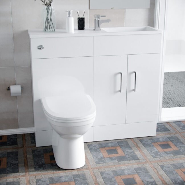 James 1000mm Slimline Floorstanding Vanity Basin and Welbourne White Back To Wall Modern Toilet White - Image 3