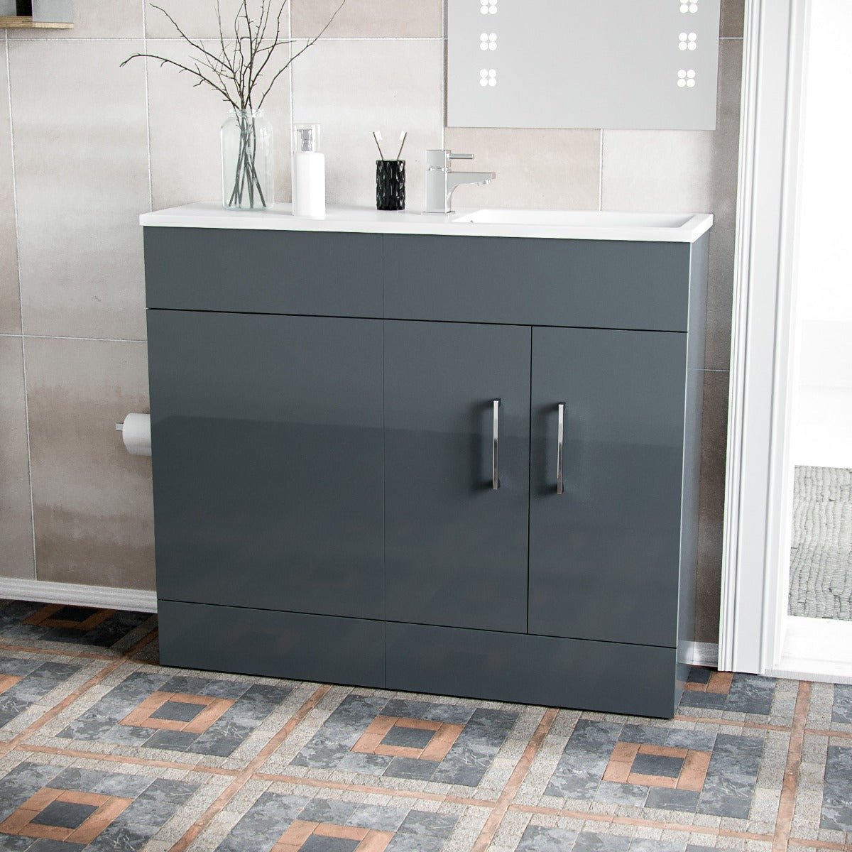 James 1000mm Slimline Vanity. Basin And WC Unit Grey - Image 3
