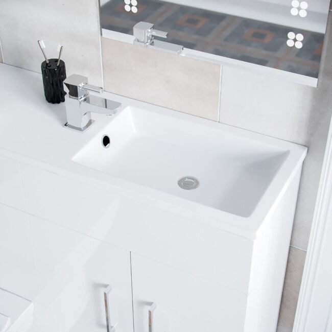 James 1000mm Slimline Floorstanding Vanity Basin and Elora Square Back to Wall Rimless Toilet White - Image 4