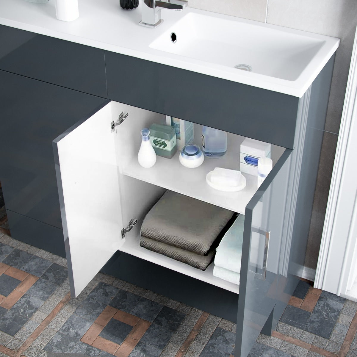 James 1000mm Slimline Vanity. Basin And WC Unit Grey - Image 5