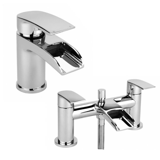 Vago Modern Set Of Waterfall Basin Mono Mixer Tap & Bath Shower Mixer Tap With Handset Kit - Image 9