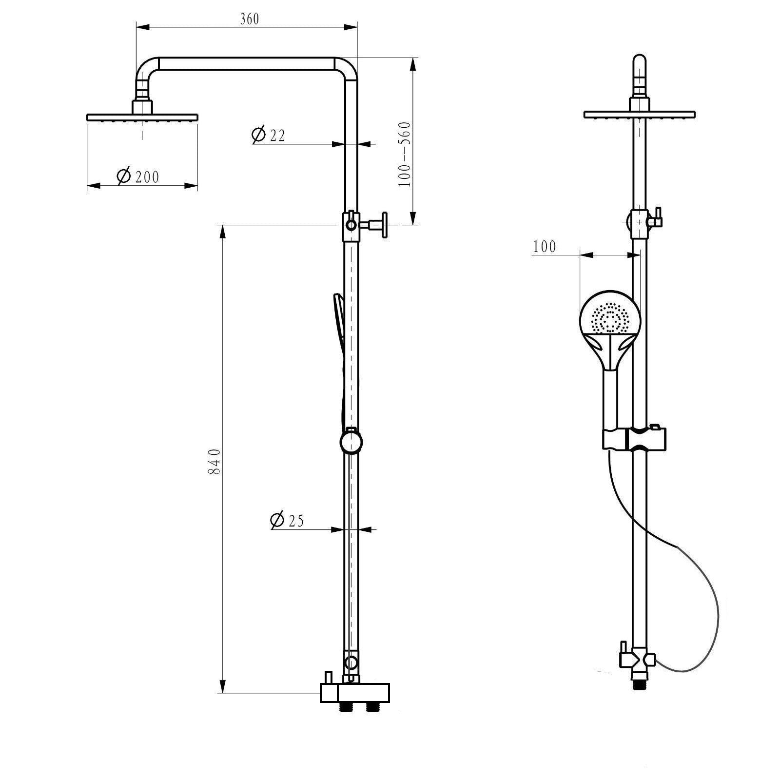 Winstead Multi Function Riser Slide Shower Rail Kit Square - Image 7
