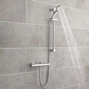 Qubix Thermostatic Round Shower Mixer & Slider Rail Kit Chrome