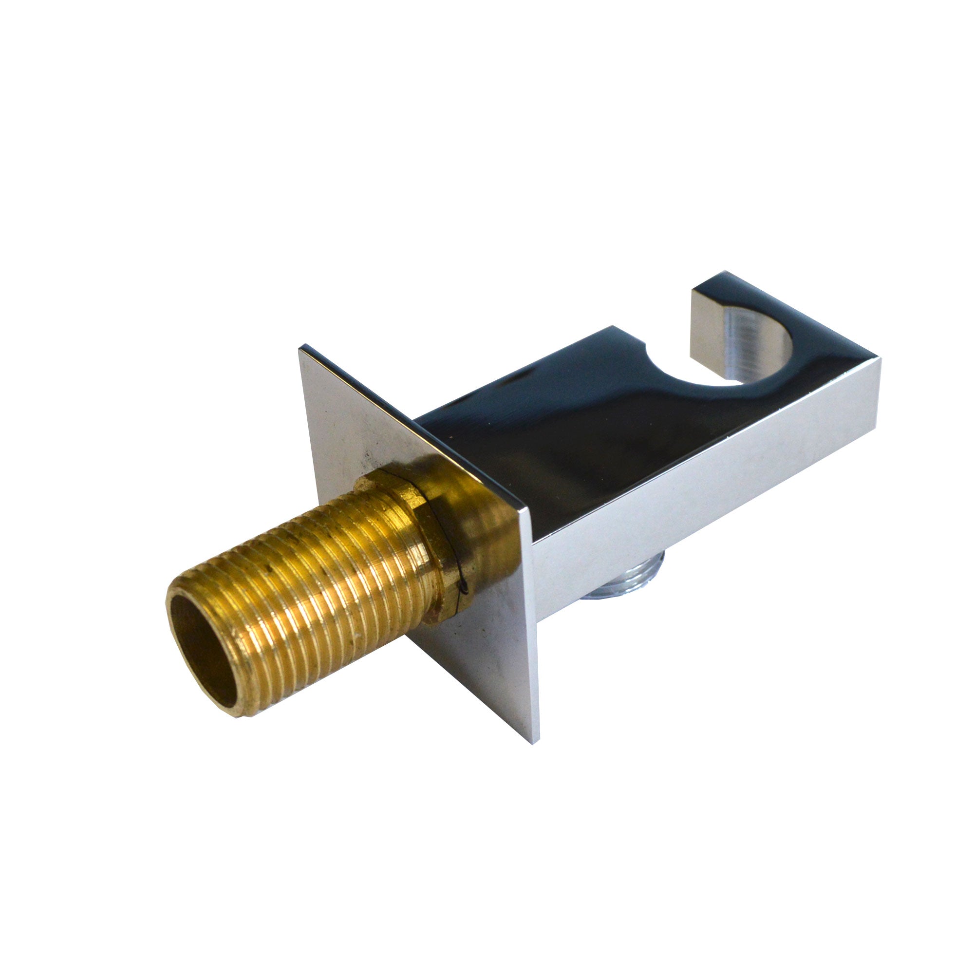Slim Square Chrome Wall Outlet Elbow Hose Connector with Shower Handset Holder - Image 2